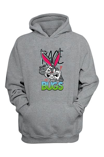 THEWERT Unisex Graffiti Bugs Bunny με στάμπα γκρι κανονική φόρμα, χοντρή φούτερ