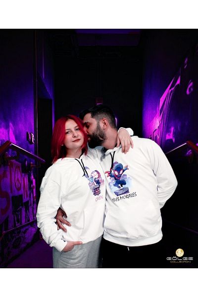 Gölge Store Gwen - Miles Morales Printed Slimfit Unisex Couple Combination Sweatshirt (2 Pieces)