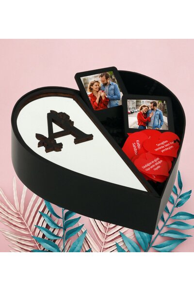 Genel Markalar Kişiye Özel Aynalı Pleksi Baş Harf Tasarımlı Kalp Kutu Ve Siya...