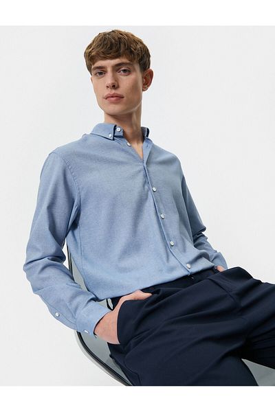 Koton Slim Fit πουκάμισο Classic γιακά με μακρυμάνικο κουμπιά