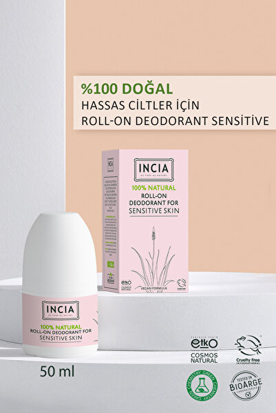 Incia %100 Doğal Roll On Deodorant Hassas Ciltler Için 2'li Ter Kokusu Önleyici Lekesiz 50 ml X 2 Adet