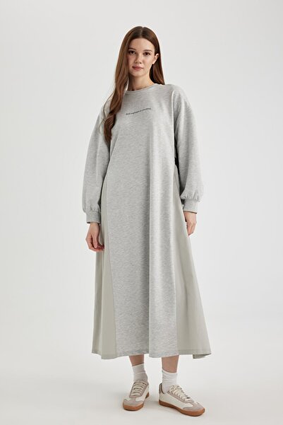 DeFacto Relax Fit Crewneck Combed Cotton Long Sleeve Dress C3618ax24sp