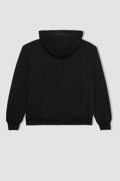 DeFacto Relax Fit Kapüşonlu Cepli Basic Düz Fermuarlı Sweatshirt C1809ax24sp