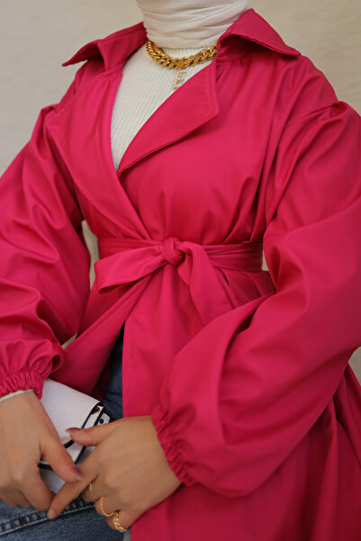benguen 61533 Belted Trench Coat Fuchsia