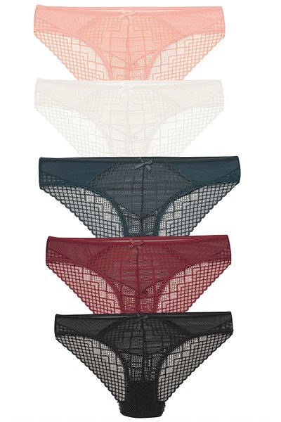 LÜXDRM 2013 - 5 Pieces Soft, Salmon Color, Full Lace, Stylish Bikini Panties - With 5 Color Options