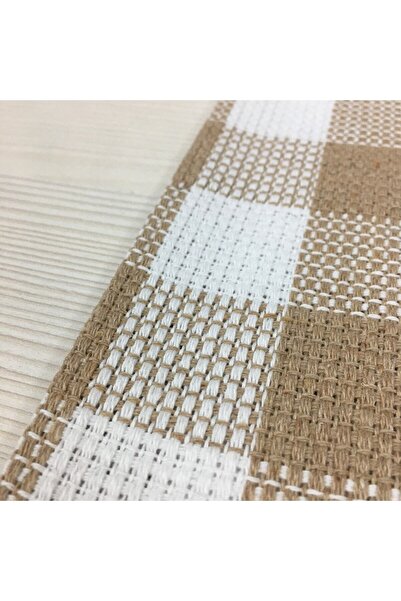 Renk Tekstil Bej Ekose Dokuma Pikelik Örtülük (235 Geniş En) Naturel Kumaş