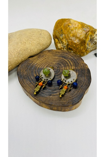 Porsuk Alternatif أقراط نسائية عرقية مصنوعة يدويًا من الخرز الزجاجي والنحاس