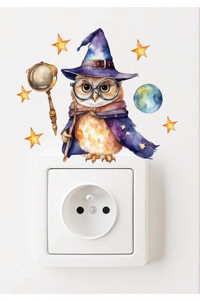 Sim Tasarım - Priz - Büyücü Okulu Bilge Baykuş Dekoratif Priz Sticker