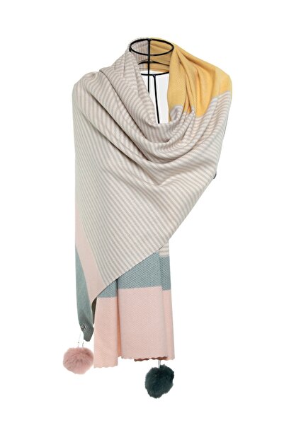 CASHMERE AND SİLK MAWLANA Şal de blană de culoare caşmir modal cu bile