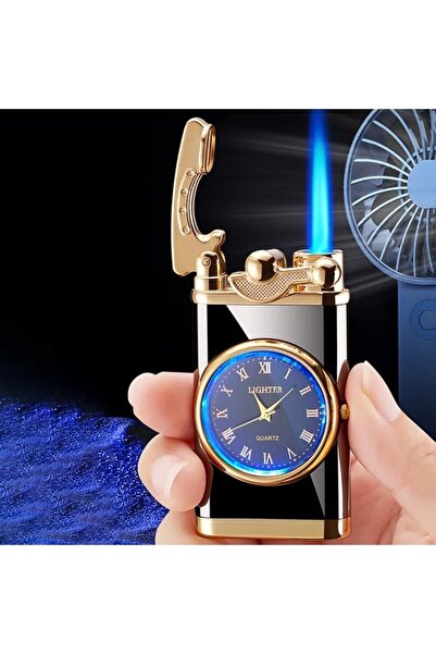 AVİPOLES Saatli Çakmak Yandan Kollu Turbo Model Rüzgarda Sönmez Metal Gövde Şık Tasarım