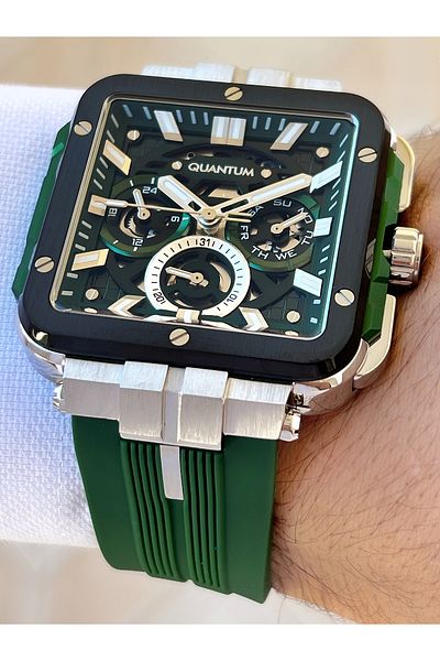 Quantum Functional 10 Atm Waterproof Silicone Cord Steel Case Men's Wristwatch