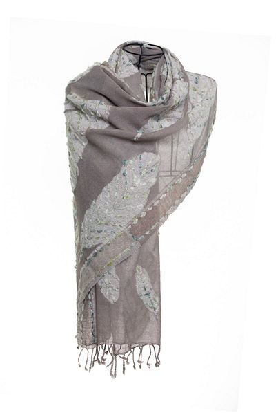 CASHMERE AND SİLK MAWLANA 100% Washed Wool Embroidered Shawl