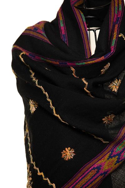CASHMERE AND SİLK MAWLANA 100% Washed Wool Embroidered Shawl