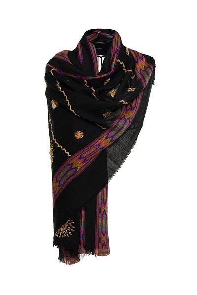 CASHMERE AND SİLK MAWLANA 100% Washed Wool Embroidered Shawl