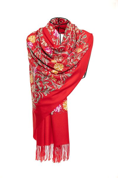 CASHMERE AND SİLK MAWLANA Modal Cashmere Embroidered Stone Shawl