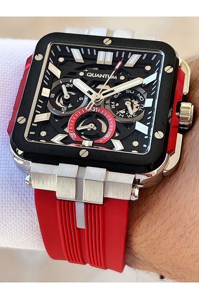Quantum Functional 10 Atm Waterproof Silicone Cord Steel Case Men's Wristwatch