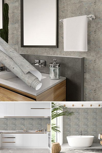 Dekoros Gray Concrete Look Adhesive Foil, Erasable, Decorative, Kitchen, Bathroom, Furniture Sticker, 0607