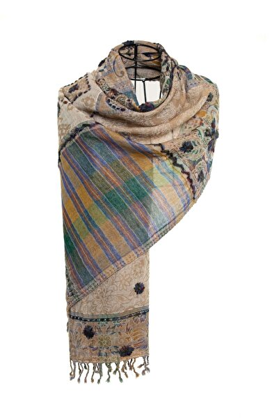 CASHMERE AND SİLK MAWLANA 100% Yıkanmış Yün Nakışlı Şal