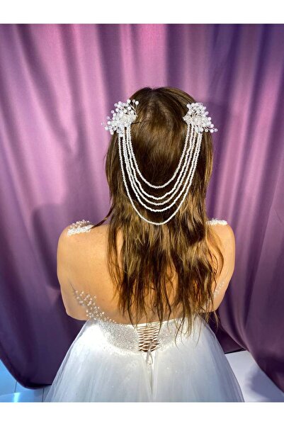 sanem moda إكسسوار شعر فستان الزفاف - تاج الزفاف بالكريستال واللؤلؤ