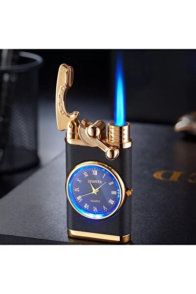 AVİPOLES Saatli Çakmak Yandan Kollu Turbo Model Rüzgarda Sönmez Metal Gövde Şık Tasarım