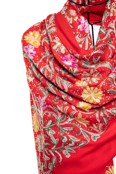 CASHMERE AND SİLK MAWLANA Modal Cashmere Embroidered Stone Shawl