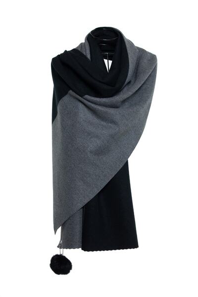 CASHMERE AND SİLK MAWLANA Şal simplu din caşmir modal cu bile de blană de cul...