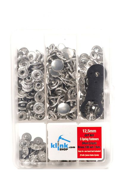 Klinkshop 12.5mm Snap Hammer Application Apparatus and 60 Nickel Color Snaps-stainless Brass Snaps