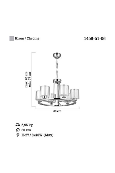 LUCEA Voda Krom 6'lı Avize