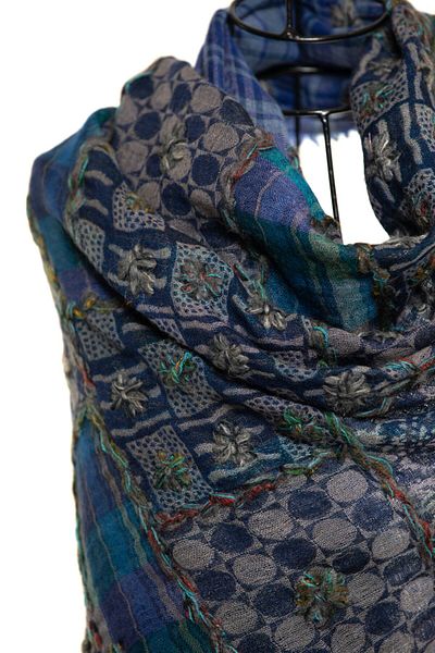 CASHMERE AND SİLK MAWLANA 100% Washed Wool Embroidered Shawl