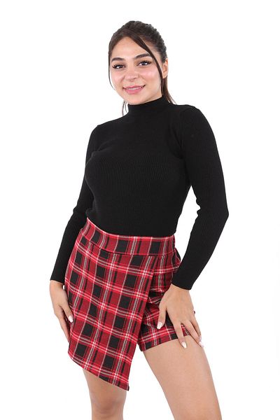 DİVİSTA Woman's Red Plaid Patterned Shorts Skirt