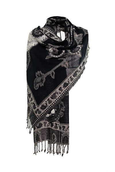 CASHMERE AND SİLK MAWLANA 100% Washed Wool Embroidered Shawl