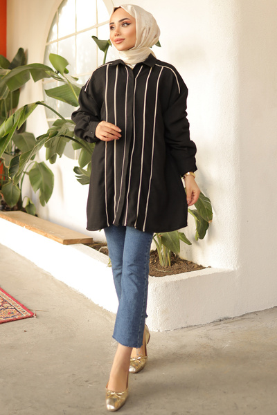 benguen Ριγέ πουκάμισο 2039 Μαύρο