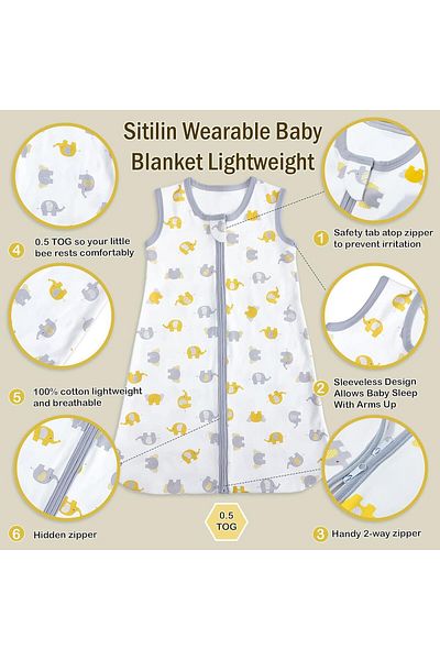 Sitilin Baby Single Layer Sleeping Bag 100% Natural Cotton Fabric Special Fabric Unisex 0.5 Tog STL6429