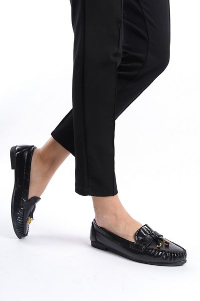 eformoda by emre yılmaz Pantofi clasici ocazional cu cataramă de zi cu zi pentru femei negre Balerini LRS02