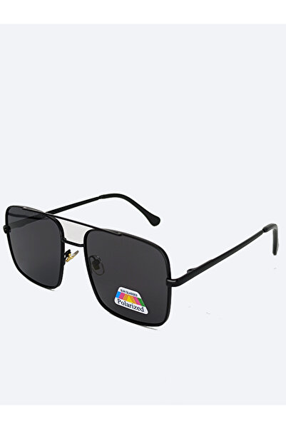 TomyHelf نظارة شمسية نسائية بتصميم مستطيل بإطار أسود من الزجاج الأسود