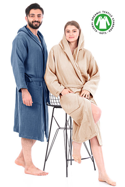 destinyhometex Unisex μπουρνούζι με κουκούλα 100% οργανικό βαμβάκι Premium Multi Muslin Ultra Soft