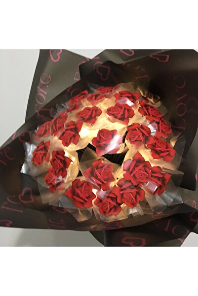 EK PAZARLAMA SOLMAYAN GÜL LED IŞIKLI 20 Lİ GÜL ÇİÇEK BUKETİ