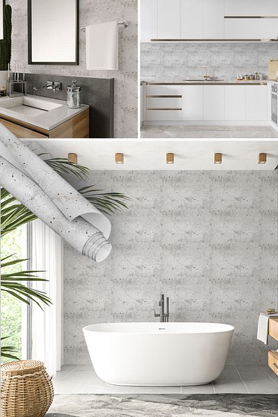 Dekoros White Concrete Look Adhesive Foil, Kitchen Cabinet, Countertop and Furniture Covering Paper 0608