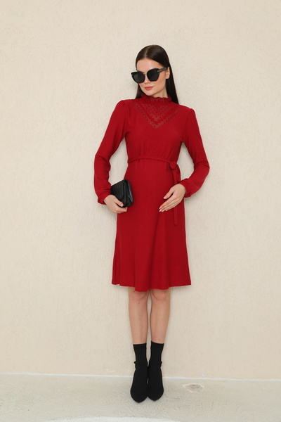 Miss Dünya Lissa Lace Detailed Midi Maternity and Maternity Dress