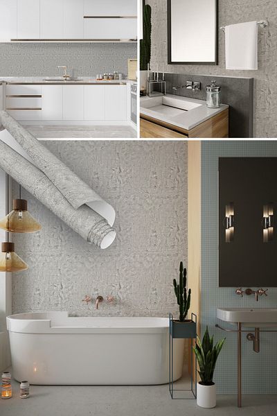 Dekoros Gray Plaster Plaster Look Adhesive Foil, Kitchen Cabinet, Countertop and Furniture Covering Paper 0610