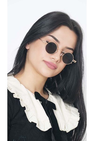 TomyHelf New Fashion Sunglasses Oval Gold Frame Black Glass