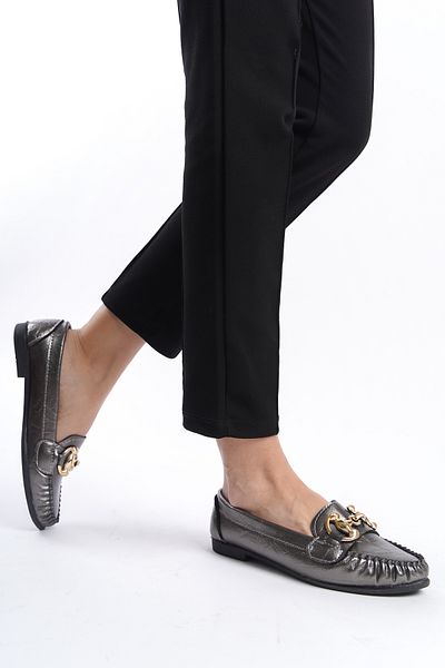 eformoda by emre yılmaz Gri de damă zilnic confortabil cu cataramă pantofi clasici casual Balerini LRS03