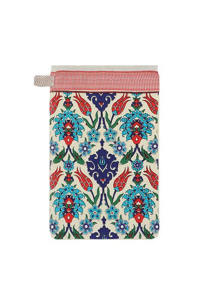 Bursa İpek Turquoise Red Printed Carnation Pattern Pouch