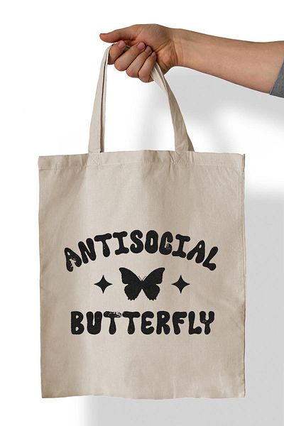 remonz Antisocial Butterfly Printed 100% Cotton 35x38 cm υφασμάτινη τσάντα