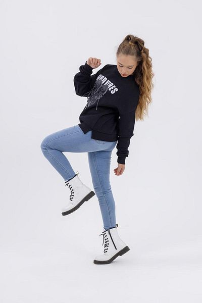 LOCO LOCO 9-15 Years Girl's Shoes Lace Detailed Raised Sweatshirt