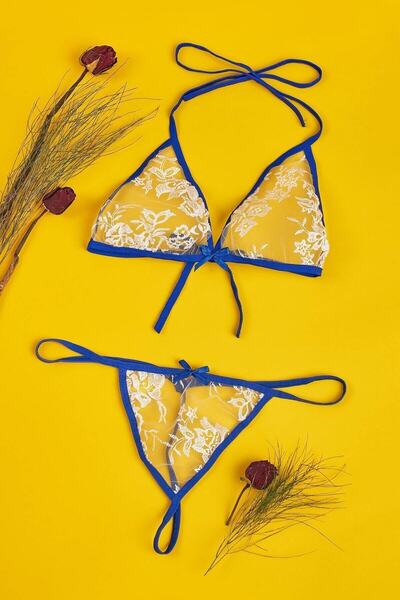 Maly Love Γυναικείο διαφανές σουτιέν με μπλε τιράντες και εσώρουχα φανταχτερά