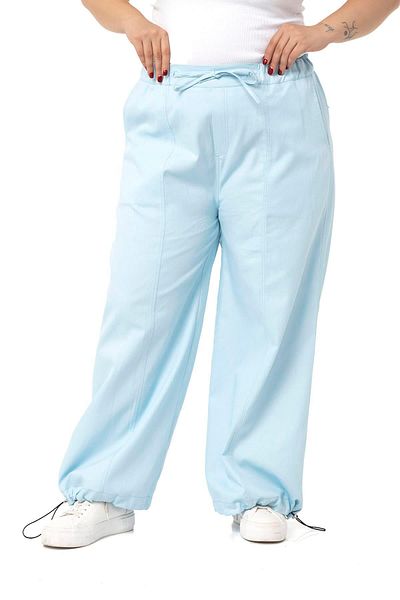 DISENTIS MODEST Plus Size Wide Leg Tie Detailed Gabardine Baby Blue Trousers