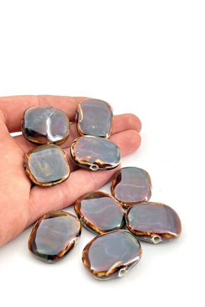 Selvi Konsept Otantik Seramik Takı Boncuğu Yandan Delikli Kahverengi 30x23 Mm 3 Adet