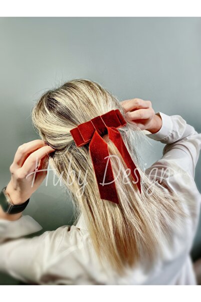HUby design مشبك شريط مخملي كبير بإبزيم على شكل فيونكة