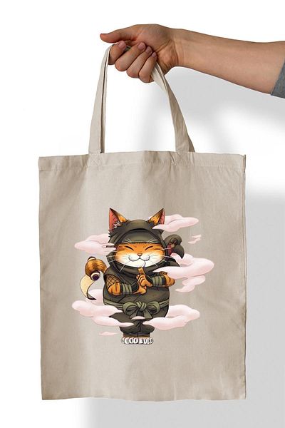 remonz Cat Ninja Printed 100% Cotton 35x38 cm υφασμάτινη τσάντα
